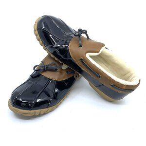 Sporto Black and Brown Patent Leather Ankle Slip-On Boots